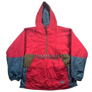 VTG LL Bean Anorak Jacket Mens M (Fits L) Color Block Hooded Pullover Thinsulate